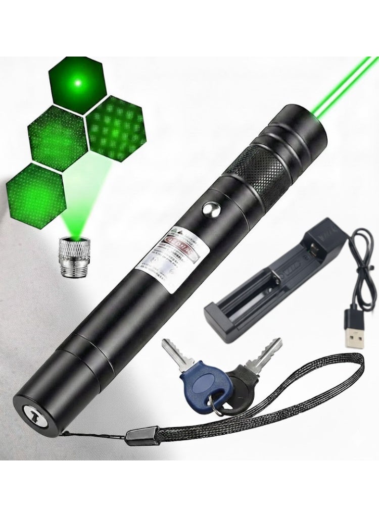 Rechargeable Green Light Pointer, Long Range Beam with Safety Key Lock, USB Charging, Green Dot Light for Presentation, Teaching, Outdoor Use & Cat Toy - Image 1